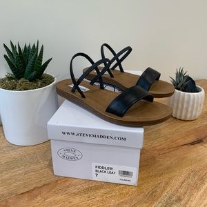 Steve Madden Fiddler Black Leat Sandals